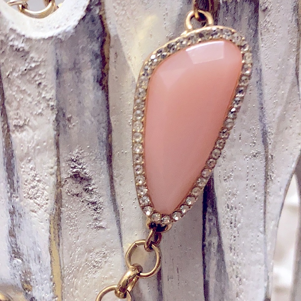 Set of 3 Bangles, 1 Pink Stone Bracelet, Matching 3 Stone Necklace, Yellow Gold - Picture 6 of 10